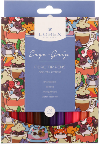 Фломастеры Lorex Ergo-Grip Cocktail Kittens, 24 цвета, толщина линии 3 мм, вентилируемый колпачок