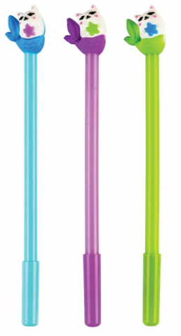 Ручка шариковая с топпером, «Котик», корпуc ассорти, стержень синий