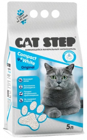 Наполнитель минеральный комкующийся Cat Step Compact , 5 л (4,2 кг), White Original