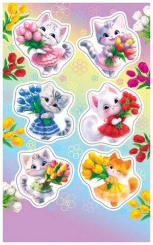 Наклейки детские «Мир открыток», 92*153 мм, «Котята с цветами» Наклейки детские «Мир открыток», 92*153 мм, «Котята с цветами»