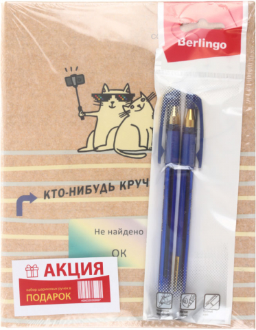 Тетрадь общая А5, 200 л. на кольцах BG «Круче меня - нет!», 165*215 мм, клетка + набор шариковых ручек Berlingo X Gold-2 шт.(синие)