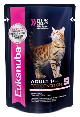 Корм влажный Eukanuba Adult Cat (для взрослых кошек) 85 г, лосось в соусе