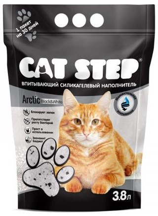 Наполнитель силикагелевый впитывающий для лотков Cat Step, 3,8 л (1,67 кг), Arctic Black&White