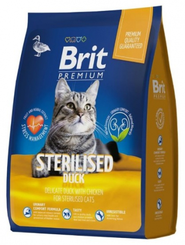 Корм сухой Brit Premium Cat Sterilised (для стерилизованных кошек), 2 кг, утка и курица