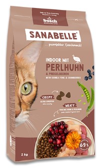 Корм сухой Bosch Sanabelle Indoor mit Perlhuhn & Preiselbeeren (для кошек в помещениях), 400 г (цесарка)