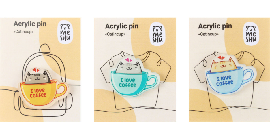 Набор значков акриловых Meshu 3 шт., Catsincups