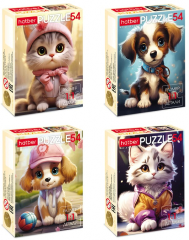 Пазл картонный Hatber, 54 элемента, «Милые мордашки», ассорти