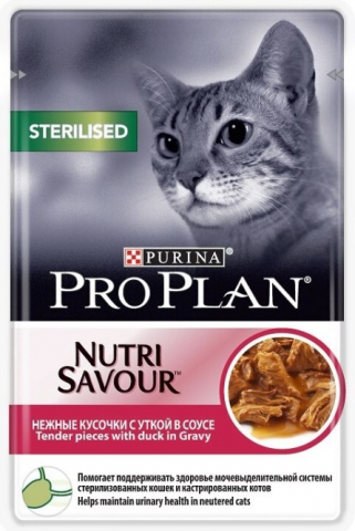 Корм влажный Purina Pro Plan (для стерилизованных кошек) 85 г, «Утка кусочки в соусе»
