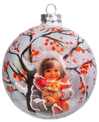 Украшение елочное стеклянное «Грай», диаметр 100 мм, «Девочка с котенком»