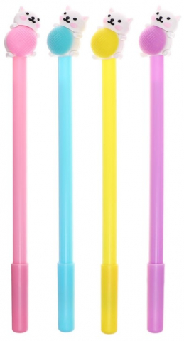 Ручка-прикол гелевая Calligrata «Котенок с клубком», корпус ассорти, стержень синий