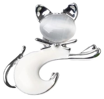 Брошь «Кошечка» цвет бело-серый в серебре