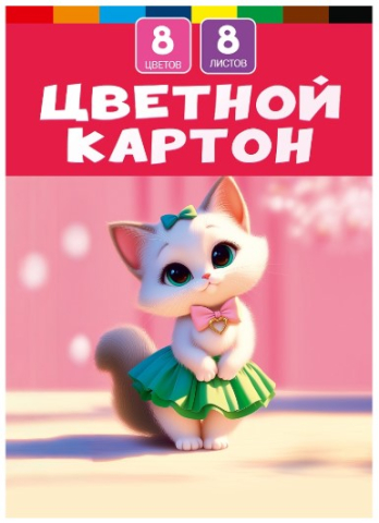 Картон цветной односторонний А4 «Милая кошка - 1», 8 цветов, 8 л. Картон цветной односторонний А4 «Милая кошка - 1», 8 цветов, 8 л.