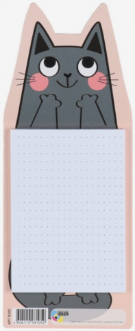 Блокнот фигурный «Кот» на магните 20×8 см, блок с точками, «Серый котик с розовыми щечками»