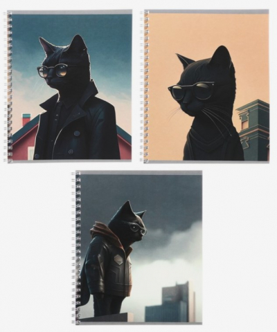 Тетрадь общая А5, 48 л. на гребне «Черный Кот», 170*205 мм, клетка, ассорти Тетрадь общая А5, 48 л. на гребне «Черный Кот», 170*205 мм, клетка, ассорти