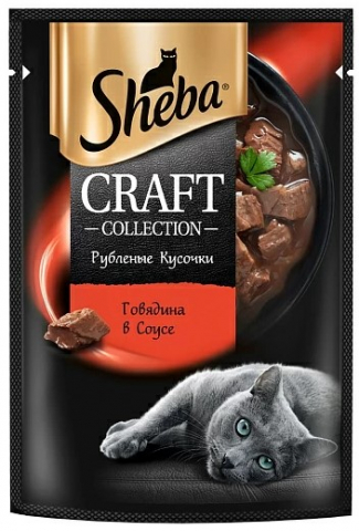 Корм влажный Sheba (для взрослых кошек) 75 г, «Рубленые кусочки. Говядина в соусе»