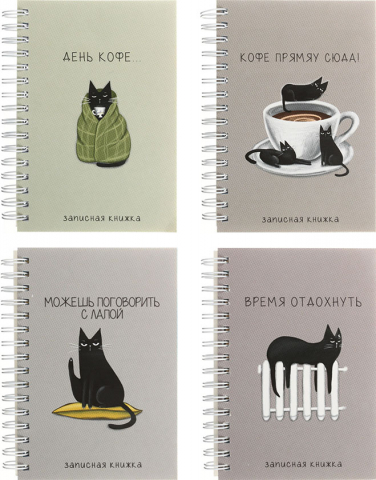 Книжка записная на гребне BG (А6), 100*145 мм, 120 л., клетка, «Сделай паузу», ассорти