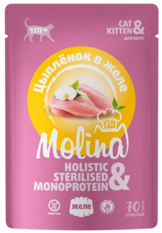Корм влажный Molina Cat&Kitten 70 г, цыпленок в желе