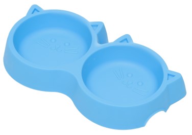 Миска двойная пластиковая «Пижон» 300 мл, 25×13×3,5 см, с прорезиненными ножками, «Кошка», синяя