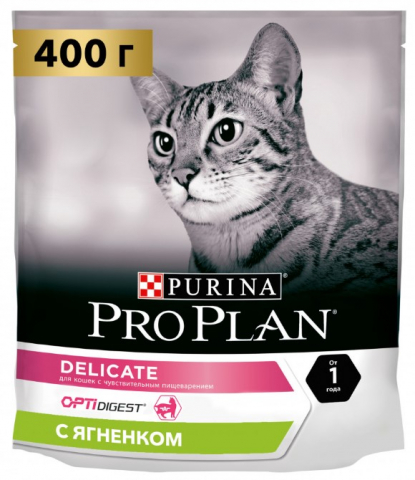 Корм сухой Purina Pro Plan Delicate Optidigest (для кошек с чувствительным пищеварением), 400 г, «Ягненок»