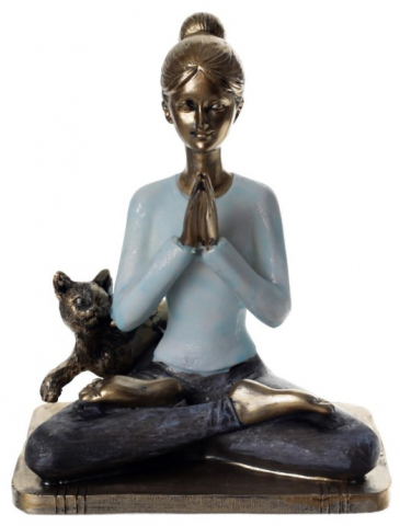 Сувенир полистоун Sima-Land, 14*11*7,8 см, «Девушка в позе лотоса, с котом»