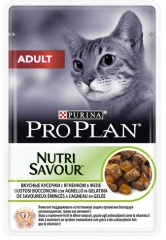Корм влажный Purina Pro Plan Adult (для взрослых кошек), 85 г, «Ягненок в желе»