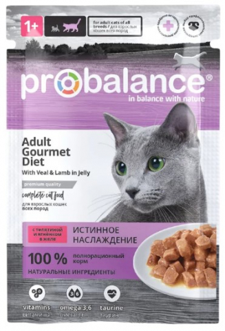 Корм влажный ProBalance Adult Gourmet Diet (для привередливых кошек) 85 г, телятина и ягненок