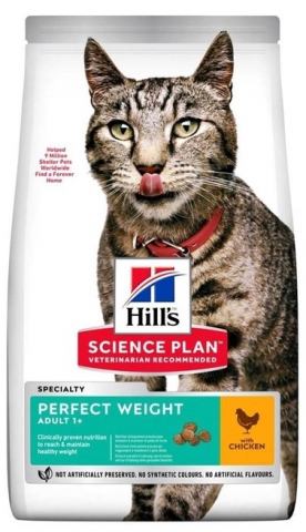 Корм сухой Hill's Science Plan Adult Perfect Weight (для кошек, склонных к набору веса, или с ожирением легкой степени), 1,5 кг, с курицей