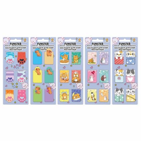 Закладки для книг магнитные Funster 6 шт., 35×25 мм, «Яркий микс», ассорти