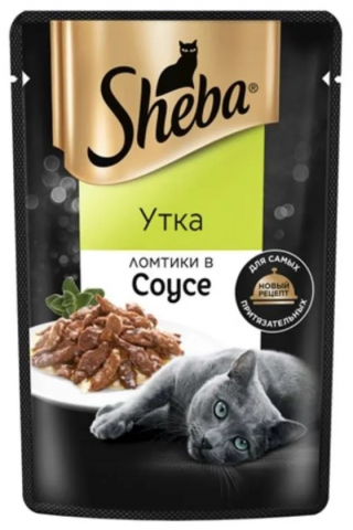 Корм влажный Sheba (для взрослых кошек), 75 г, «Ломтики в соусе. Утка»