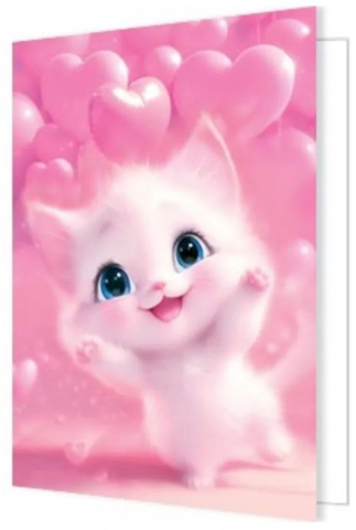 Открытка поздравительная «Мир открыток», 115*85 мм, двойная, «Радостный котик в сердечках»