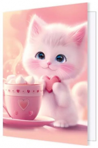 Открытка поздравительная «Мир открыток» 115×85 мм, двойная, «Котик с какао»
