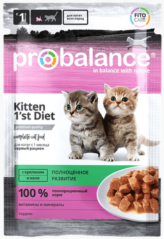 Корм влажный ProBalance 1'st Diet (для котят), 85 г, «Кролик в желе» Корм влажный ProBalance 1'st Diet (для котят), 85 г, «Кролик в желе»