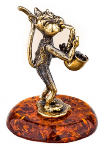 Фигурка сувенирная «Кот» BronzaMania, «Кот с саксофоном на янтаре»