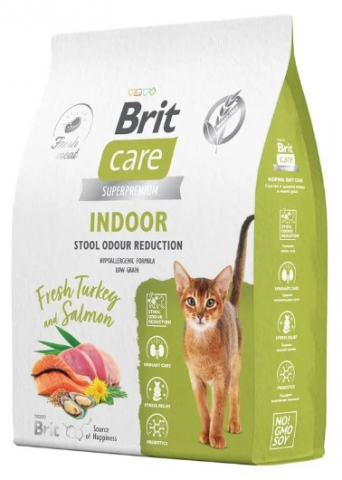 Корм сухой Brit Care Cat Indoor Stool Odour Reduction (для взрослых кошек для уменьшения запаха стула), 1,5 кг, индейка с лососем