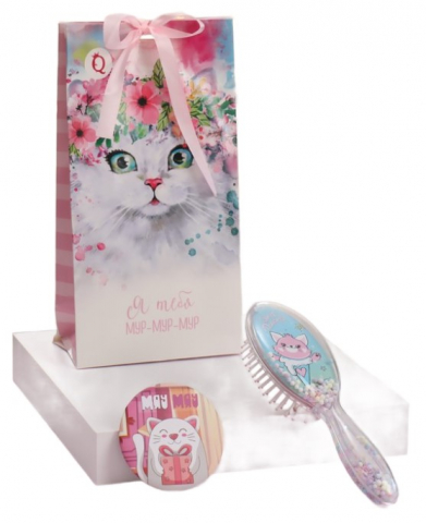 Набор детский подарочный косметический «Кошечка», 2 предмета (зеркало и расческа), ассорти (цена за 1 набор)