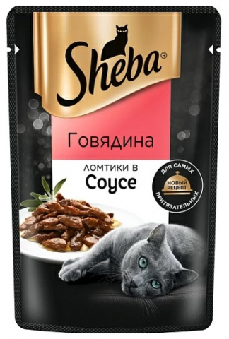Корм влажный Sheba (для взрослых кошек), 75 г, «Ломтики в соусе. Говядина»