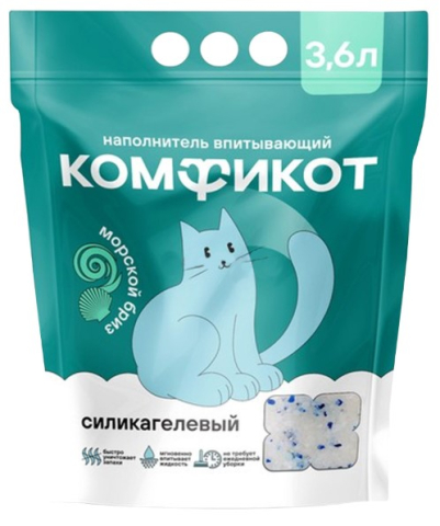 Наполнитель силикагелевый впитывающий «Комфикот», 3,6 л, 1,42 кг, морской бриз Наполнитель силикагелевый впитывающий «Комфикот», 3,6 л, 1,42 кг, морской бриз