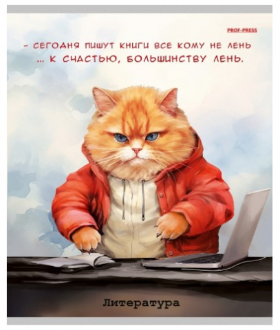 Тетрадь предметная А5, 48 л. на скобе «Жил-был кот» 170×207 мм, линия, «Литература»