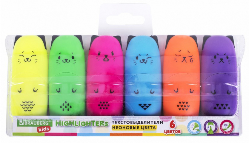 Набор маркеров-текстовыделителей Brauberg Kids 6 цветов, Cute Cats Neon