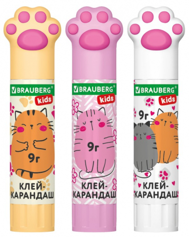 Клей-карандаш Brauberg Kids, 9 г, «Лапки» Cat Paw, ассорти