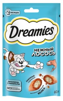 Лакомство Dreamies (для взрослых кошек) 60 г, с добавлением лосося Лакомство Dreamies (для взрослых кошек) 60 г, с добавлением лосося