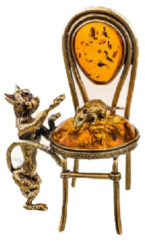 Фигурка сувенирная «Кот» BronzaMania «Кот и мышка на стуле» (с янтарем)