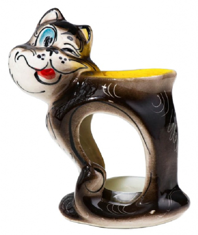 Подсвечник-аромалампа фарфоровый «Хитрый кот» (гжель), высота 14 см, тёмный микс