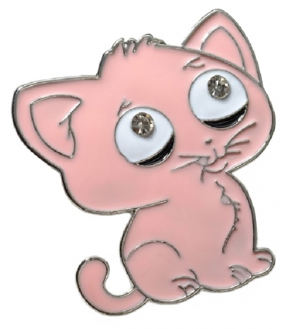 Брошь «Котик с большими глазами», 4*4 см, цвет розовый в серебре
