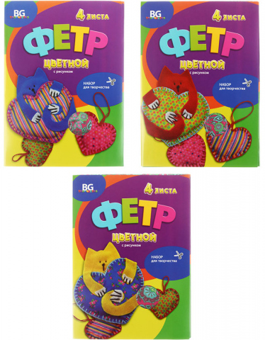Фетр с рисунком BG А4, А4, 4 л., 4 цв., «Кот с сердечком» Фетр с рисунком BG А4, А4, 4 л., 4 цв., «Кот с сердечком»