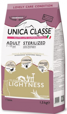 Корм сухой Unica Classe Adult Sterilized (для стерилизованных кошек), 1,5 кг, с уткой