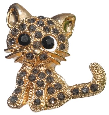 Брошь «Кошечка» очаровательная, 4*3 см, цвет чёрно-серый в золоте