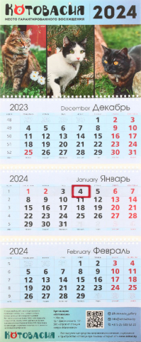 Календарь настенный трехрядный на 2024 год «Котовасия», 29,5*72 см, «Хранители Котовасии»