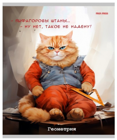 Тетрадь предметная А5, 48 л. на скобе «Жил-был кот» 170×207 мм, клетка, «Геометрия»