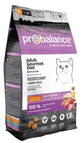 Корм сухой ProBalance Gourmet Diet (для взрослых кошек) 1,8 кг, говядина и кролик